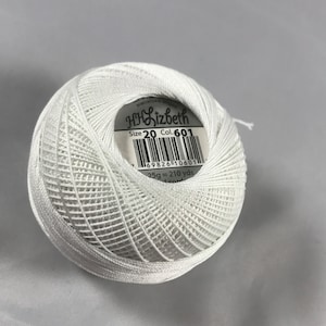 Fil de frivolité Lizbeth - Taille 3, 10, 20, 40 ou 80 - Couleur # 601 - Blanc neige