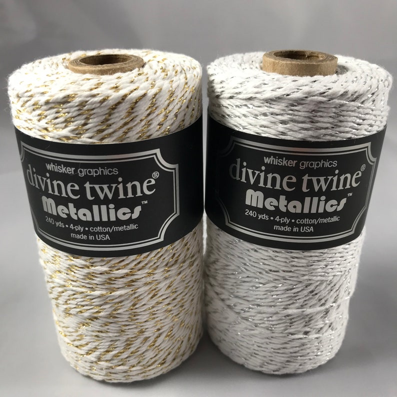 Two 100/% Cotton FULL SPOOLS Bakers Twine Two Colors 480 Yards Total Silver and Gold Shimmer Pack Divine Twine