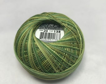 Tatting Thread - Size 3, 10, 20, 40 or 80 - Leafy Greens Variegated - Color #138