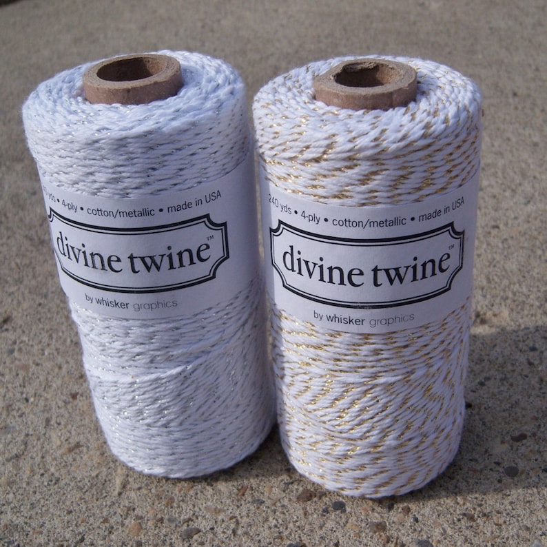 Two 100/% Cotton FULL SPOOLS Bakers Twine Two Colors 480 Yards Total Silver and Gold Shimmer Pack Divine Twine
