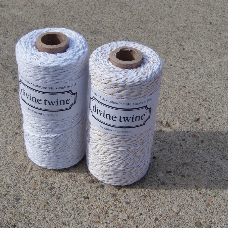 Two 100/% Cotton FULL SPOOLS Bakers Twine Two Colors 480 Yards Total Silver and Gold Shimmer Pack Divine Twine