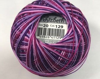 Lizbeth Tatting Thread - Variegated Purple Splendor - Color #129 - Size 20 or 40