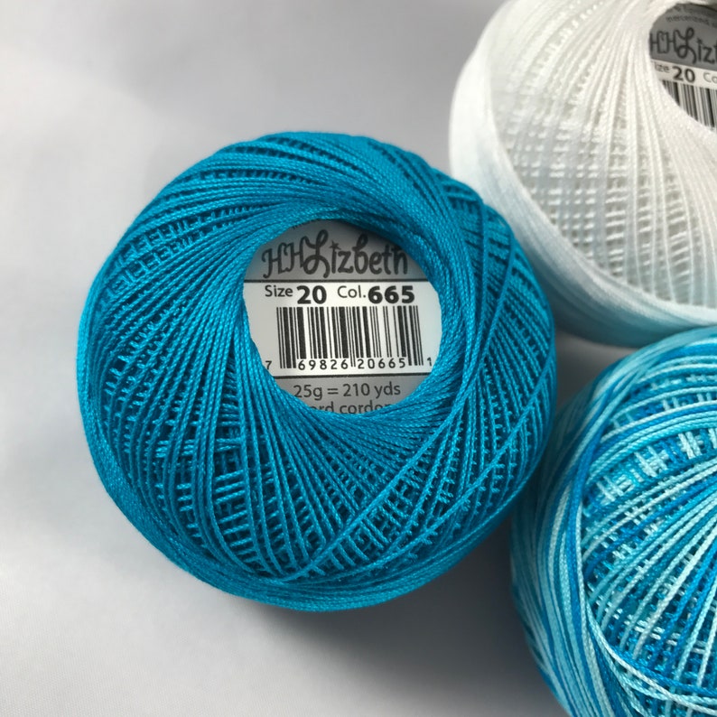 Your Choice of Amount 665 158 and 601 Lizbeth Tatting Thread Niagara FallsSnow WhiteDark Ocean Teal 3 Pack Size 20 or 40