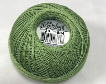 Tatting Thread - Lizbeth - Solid Medium Leaf Green - Color #684 - Size 3, 10, 20, 40 or 80