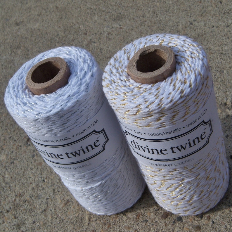 Two 100/% Cotton FULL SPOOLS Bakers Twine Two Colors 480 Yards Total Silver and Gold Shimmer Pack Divine Twine