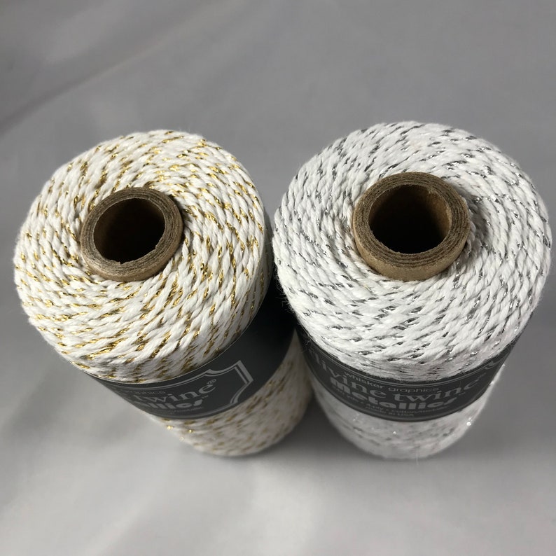 Two 100/% Cotton FULL SPOOLS Bakers Twine Two Colors 480 Yards Total Silver and Gold Shimmer Pack Divine Twine