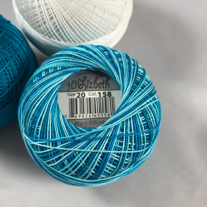 Your Choice of Amount 665 158 and 601 Lizbeth Tatting Thread Niagara FallsSnow WhiteDark Ocean Teal 3 Pack Size 20 or 40