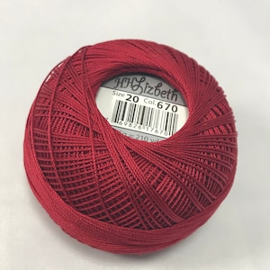 CARRETE COMPLETO - Hilo para frivolité Lizbeth - Rojo victoriano - Color n.° 670 - Tamaños 3, 10, 20, 40 u 80