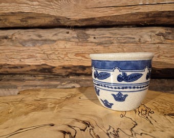 vintage Scandinavian blue and white ceramic flower pot