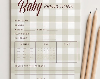 Autumn Gingham Baby Predictions Cards, Advice Game, Keepsake (Printed + Shipped)
