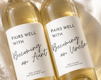 Custom Pregnancy Announcement Wine Labels | Becoming Aunt, Uncle, Grandparent Reveal Gift