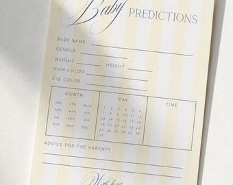 Baby Shower Predictions and Advice Card, Printed + Shipped, Yellow Stripes, Minimalist, Shower Game, Activity