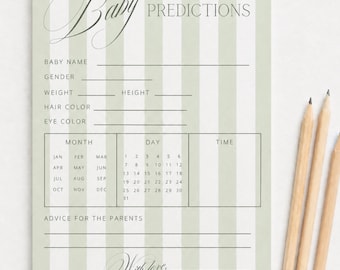Baby Shower Predictions and Advice Card, Printed + Shipped, Green Stripes, Minimalist, Shower Game, Activity