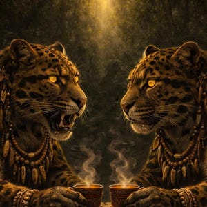 Leopard Tribal Cafe Jungle Wall Art, Clouded Leopard Animal Poster, Dark Predator Decor