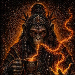 Fire Shaman Tribal Cafe Wall Art, Mystic Monkey Poster, Dark Spiritual Decor