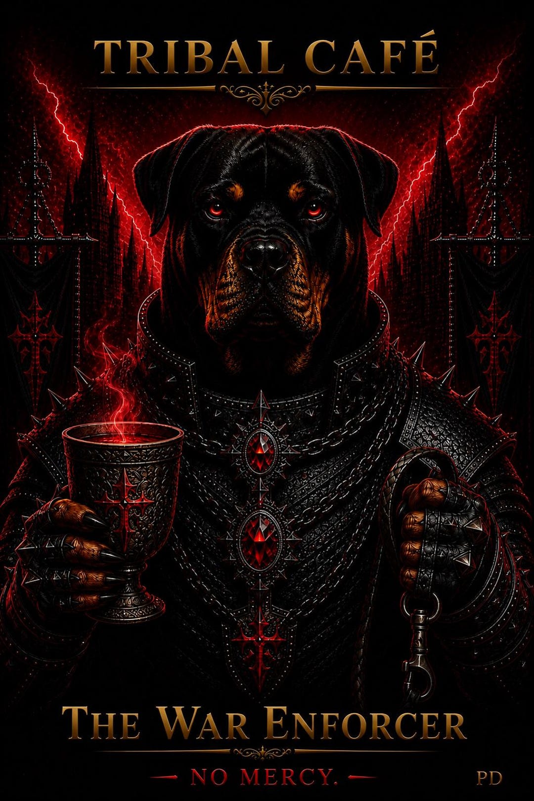 Tribal Rottweiler Rottweiler Dark Fantasy Wall Art Print, Gothic Tribal Café Warrior ...