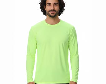 Camiseta de manga larga de alta visibilidad: camiseta de poliéster Dry Fit verde neón, UPF 50