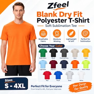 Zfeel Blank Dry Fit Polyester T-Shirt | Soft Sublimation Tee | Men’s S-4XL Top