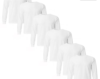 Camiseta de manga larga de algodón pesado Gildan, camisetas blancas sin mangas, paquete de 6 camisetas a granel