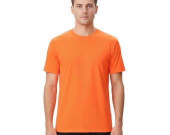 Men's Neon Orange Dry Fit Workout T-Shirt, UPF 50