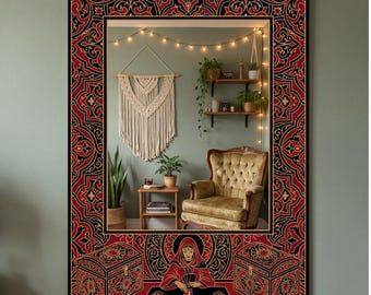 Mystische Tarot-Leser Digitaldruck Spiegel-Wand-Dekor | Verzierter Rahmen Wandkunst | Esoterik Wahrsagerin Plexi Spiegel