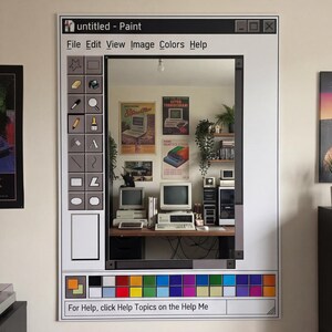 Retro ramen verf spiegel muurkunst | Klassiek decor voor pc-interface | Unieke digitaal gedrukte zilveren plexispiegel