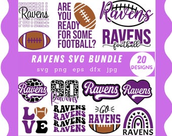 Paquete SVG del equipo de fútbol americano Ravens, mascota y espíritu escolar (archivos digitales)