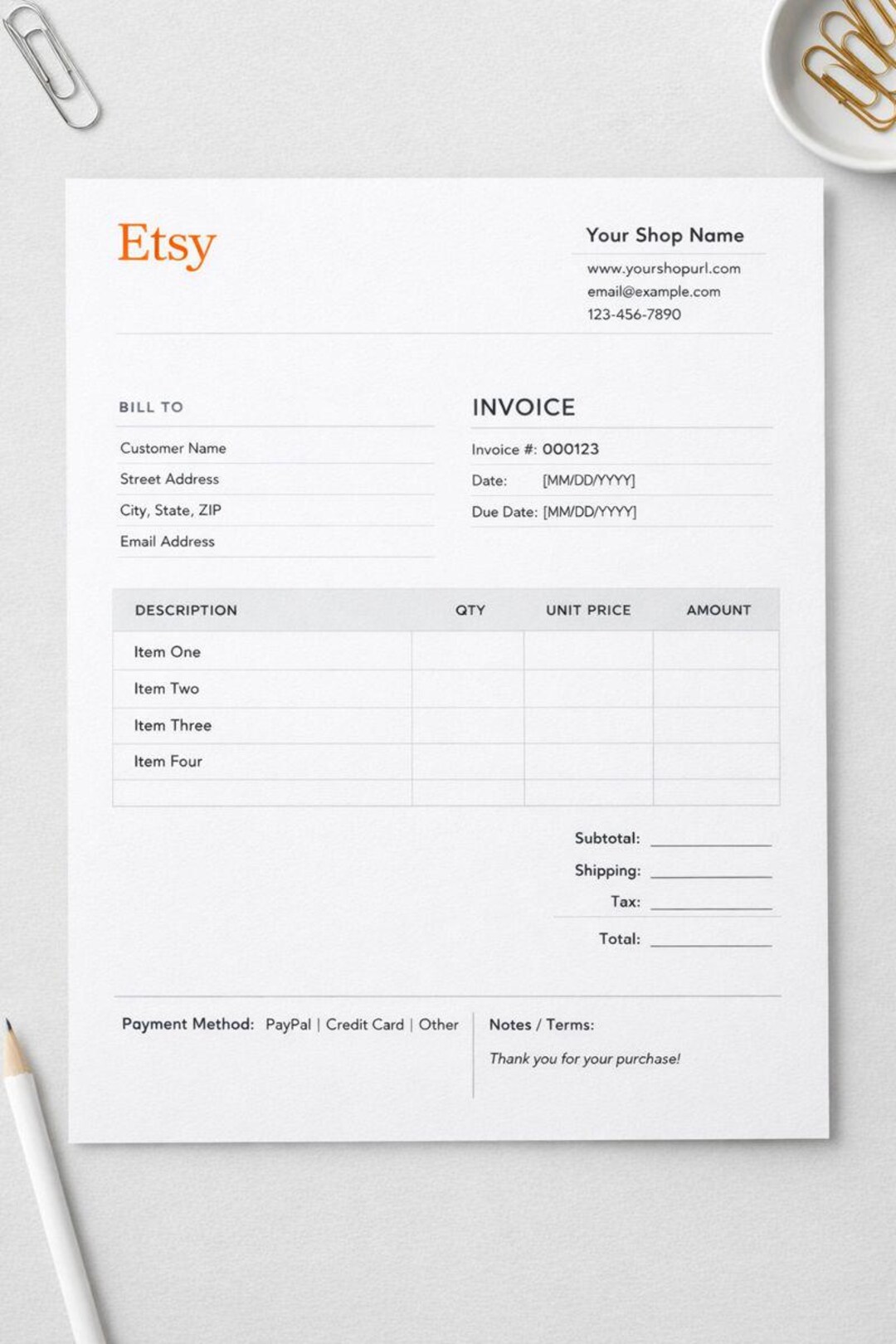 Professional Invoice Template for Etsy Sellers | Editable PDF | GST ...