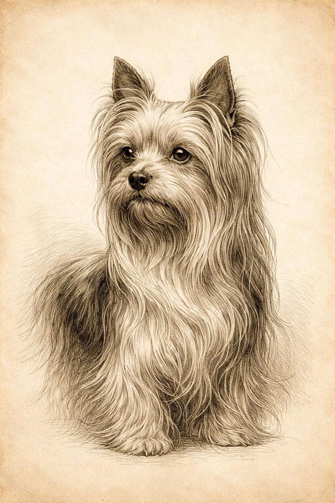 Yorkshire Terrier Art Print, Yorkie Dog Portrait, Vintage Dog