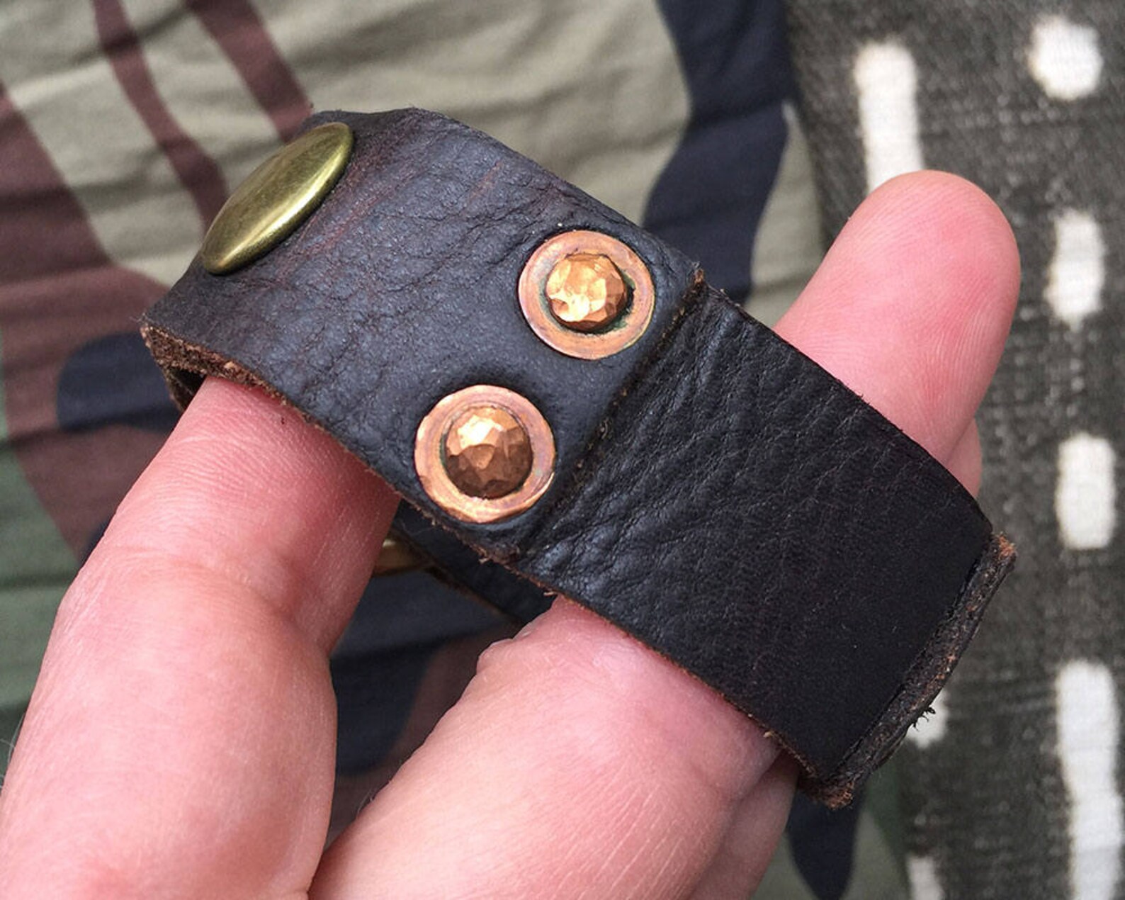 Brown Leather W Rivets Cuff Bracelet/punk Cuff/black Metal Etsy