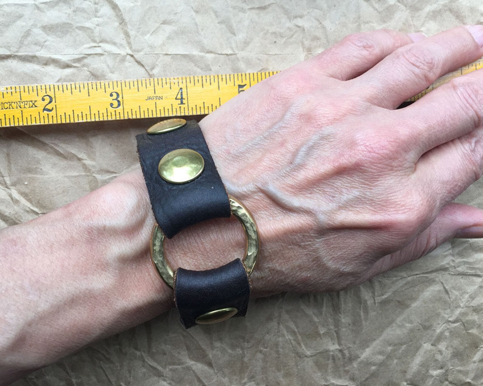 Brown Leather W Rivets Cuff Bracelet/punk Cuff/black Metal Etsy