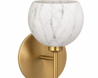 Alabaster Stone Wall Sconce | Brushed Brass Modern Lamp, Handmade Ambient Lighting