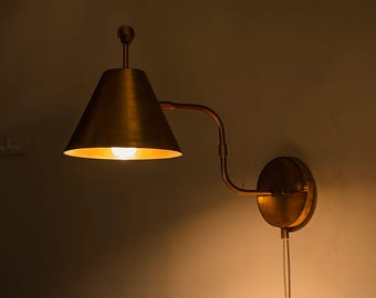 Handmade Brass Wall Sconce – Minimalist Gold Bedside Lamp