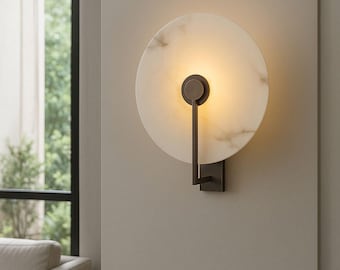 Modern Marble Brass Wall Sconce, Luxury Stone Lamp, Minimalist Bedroom Lighting