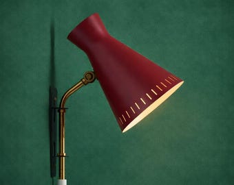 Mid-Century Modern Diabolo Wall Sconce – Red Perforated Metal Brass Lamp Scandinavian Style
