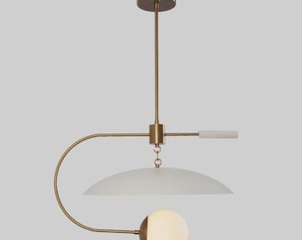 Modern Brass Double Globe Pendant Light, Mid Century Hanging Lamp, Scandinavian Fixture
