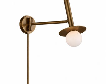 Modern Brass Swing Arm Wall Sconce – Adjustable Globe Wall Light