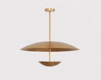 Modern Brass Dome Pendant Light | Mid Century Minimalist Hanging Lamp, Luxury Gold Fixture