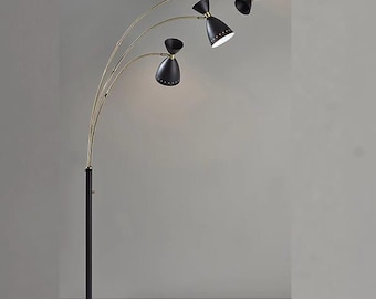 Mid Century Modern 3-Arm Floor Lamp – Black & Brass Standing Light