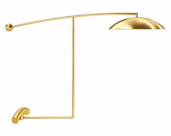 Modern Brass Table Lamp, Adjustable Arm, Mid Century Gold Finish Light