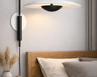 Modern Brass Wall Sconce, Mid Century Dome Shade Lamp, Minimalist Bedside Light
