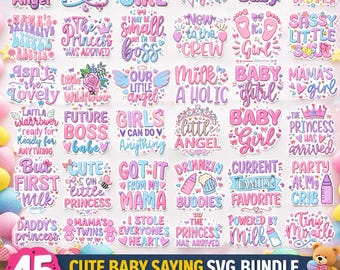 Baby Girl Svg Bundle, Newborn SVG, Cute Baby Girl Svg,  Welcome Baby Svg,  Baby Shower, Baby Quotes Svg, Onesie svg, Little girl Svg
