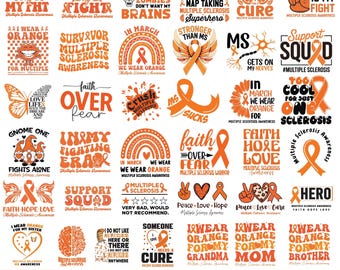 Multiple Sclerosis Awareness Svg Png Bundle, Multiple Sclerosis Png, Orange Ribbon Png, Brave Support Cancer Png, MS Awareness, Ms Warrior