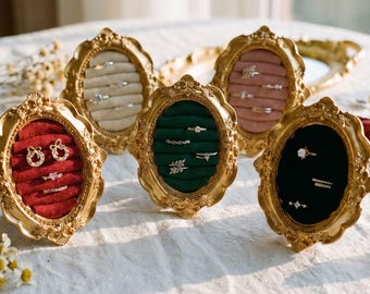 Samt Ring Slot Display, Gold Vintage Bilderrahmen Schmuck Halter, Antike Rokoko Tablett, Ohrring Organizer, Photo Prop Decor