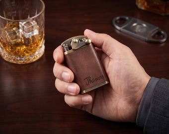 Personalized Leather Lighter - Custom Engraved Vintage Lighter, Groomsmen Gift, Fathers Day Gift, Anniversary Gift for Him, Husband
