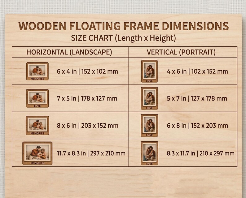 Floating Frame Measurements Personalized Wooden Floating Frame, Custom Text Engraved Photo Frame ...
