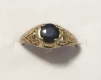 Blue Sapphire Ring - Genuine .60 Carat Blue Sapphire - 14k Yellow Gold over Sterling Silver - Vintage