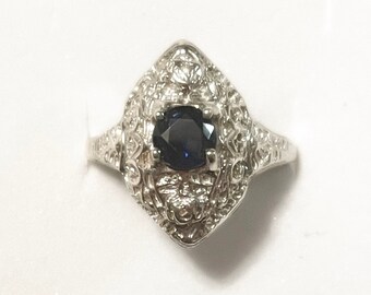 Blue Sapphire Ring - Sterling Silver - Natural Genuine Sapphire - Vintage