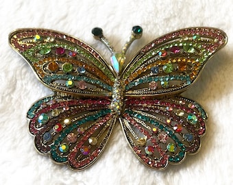 Kirks Folly Butterfly Brooch Pin - Rhinestones - Vintage - Collectible