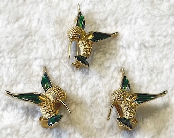 Hummingbird Earrings and Brooch Set - Vintage
